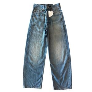 Zara ZW Lazy Baggy Jeans Mid Rise Relaxed Wide Leg Light Wash Denim